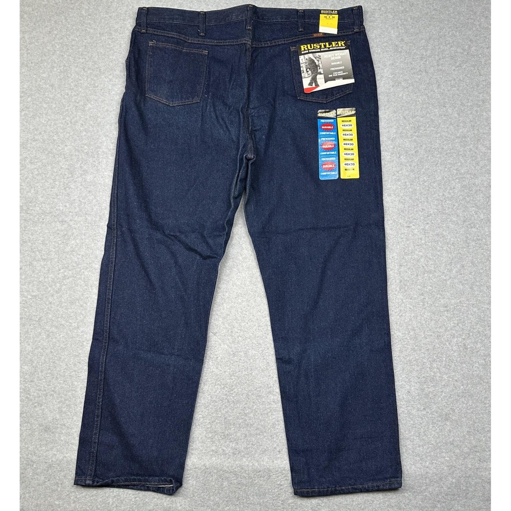 Rustler Jeans Mens 46x30 Blue Heavyweight Denim Regular Fit Straight Leg Durable